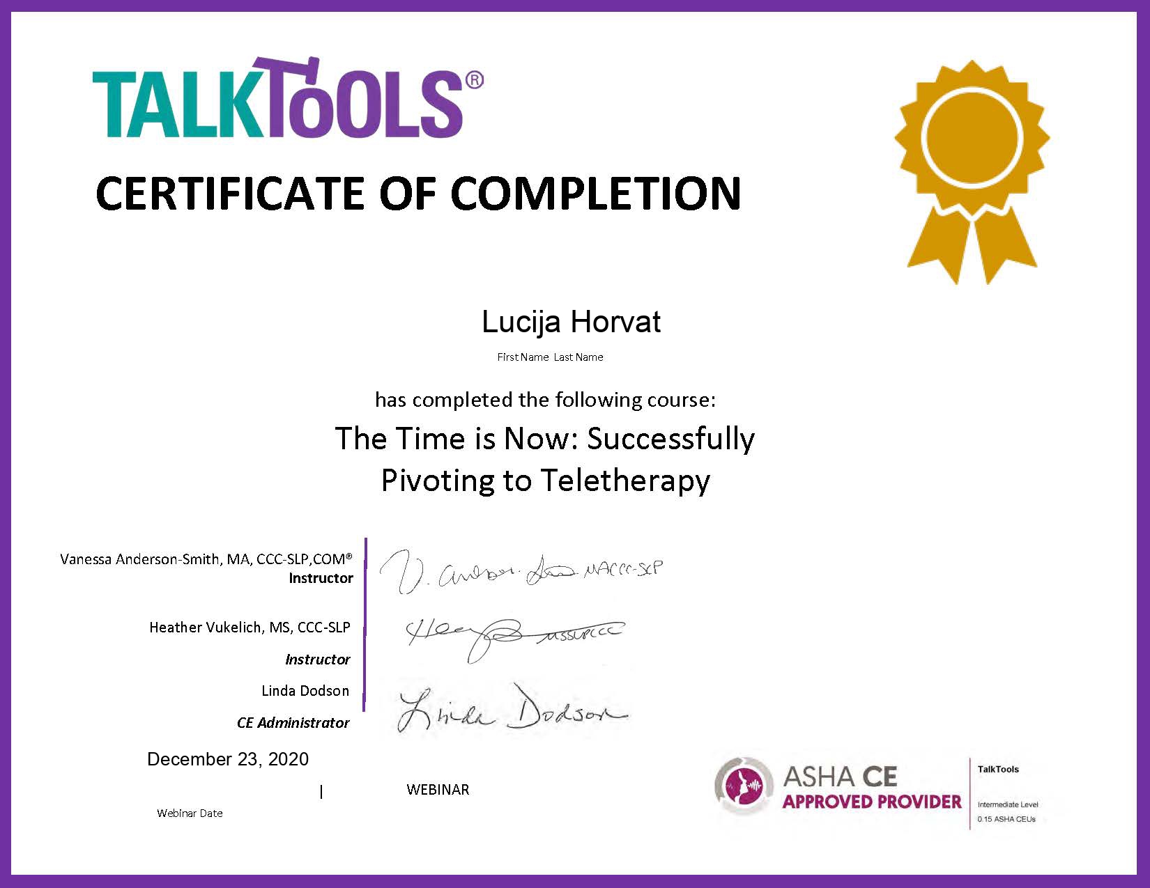 talk tools certifikat Lucija Horvat Logoritam