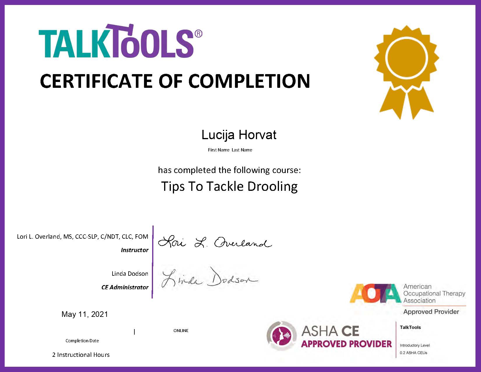 talk tools tips to tackle drooling certifikat Lucija Horvat Logoritam