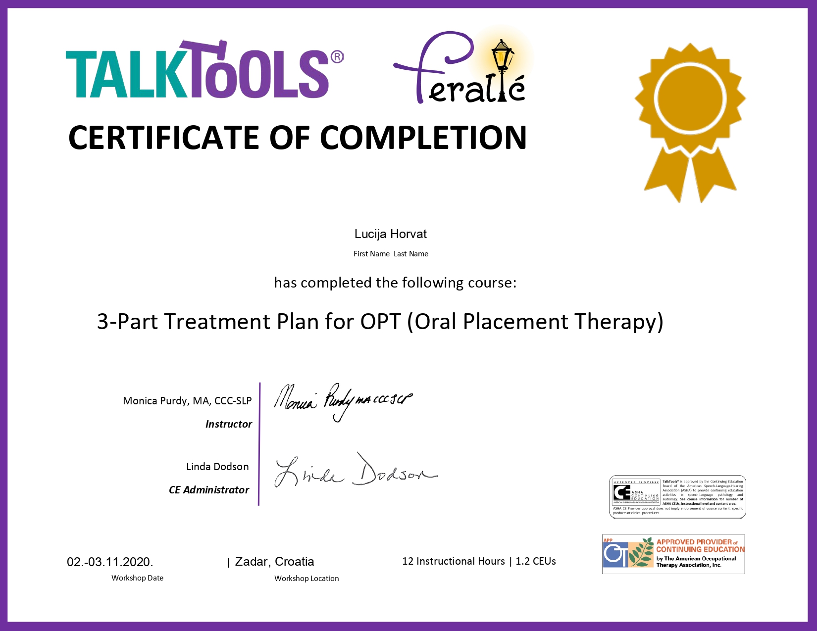 Talk tools 3-part treatment plan certifikat Lucija Horvat Logoritam