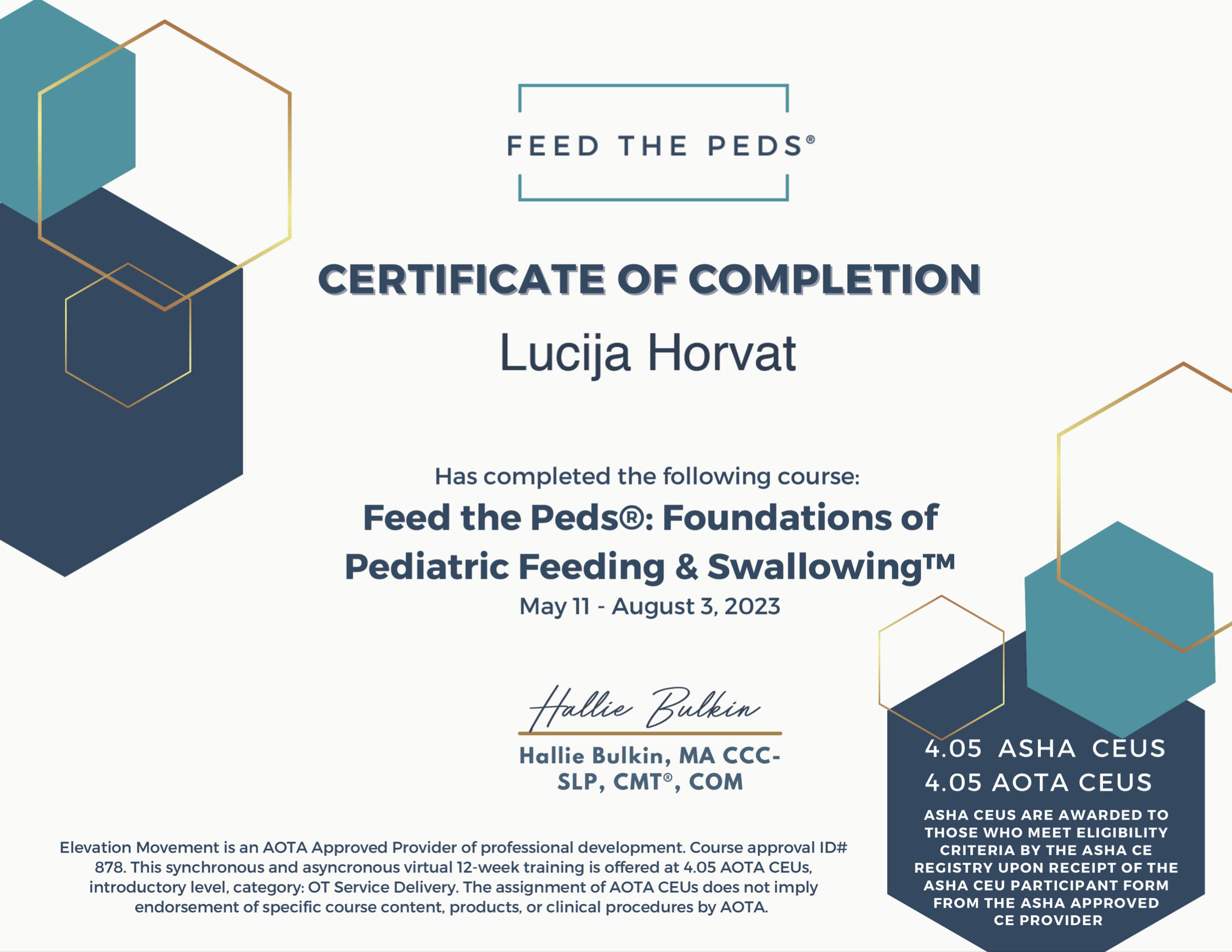 Feed the peds certificate